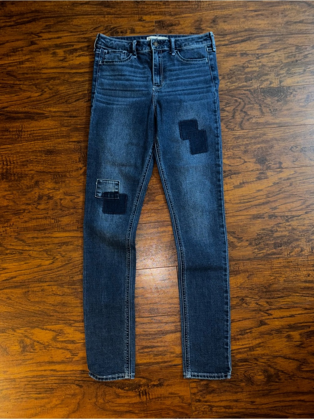 Hollister Patchwork Jeans Y2K Dark Wash Stitch Patched Skinny Jeans Denim Pants